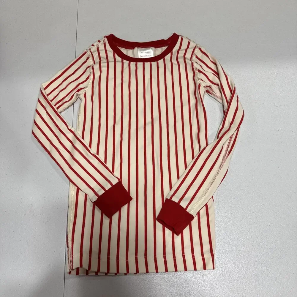 Hanna Andersson Boys Pajama Set & Pjs Top 120 6-7 Blue Plaid Red Stripes Holiday
